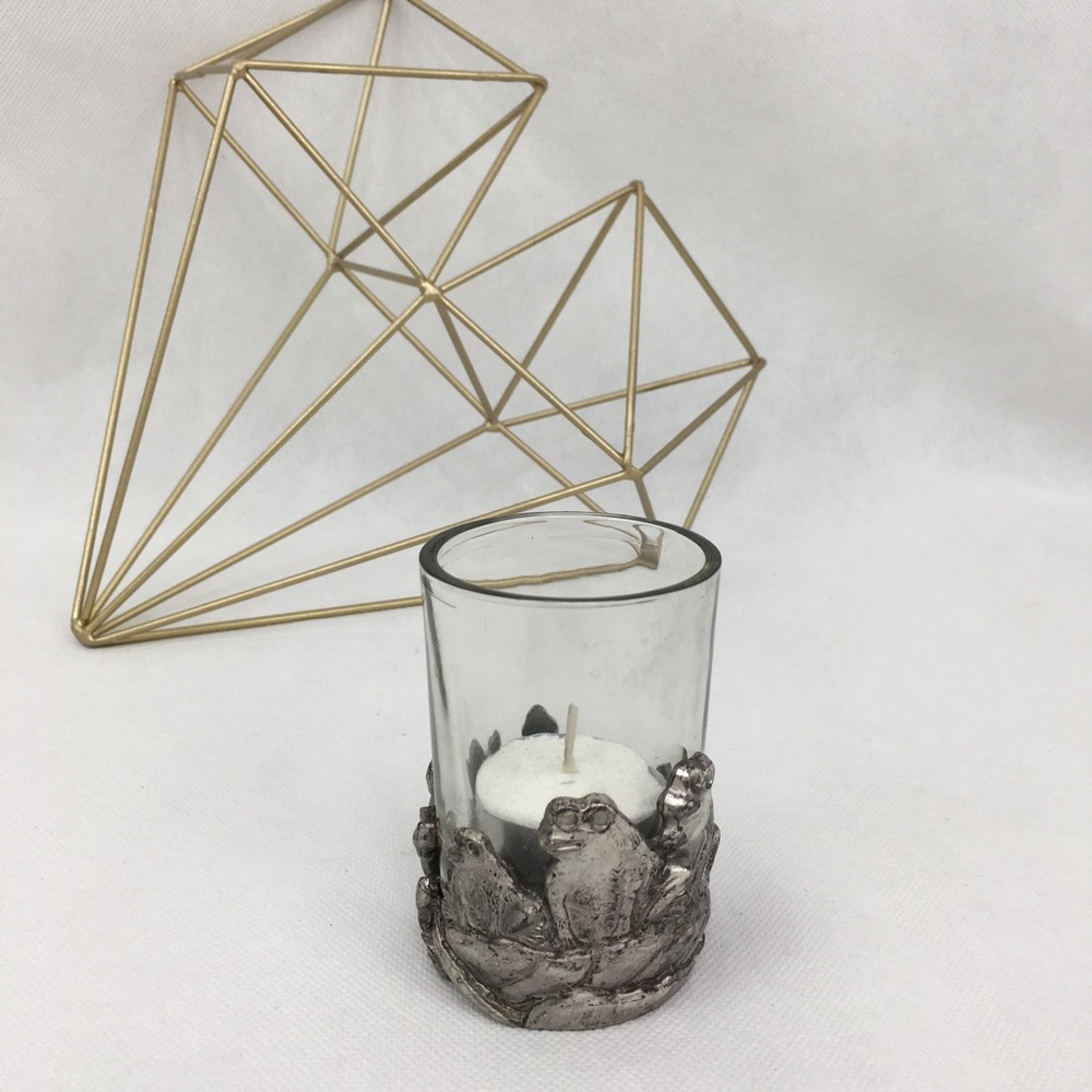 Pewter & Glass Frog Candle Holder/ Bud Vase